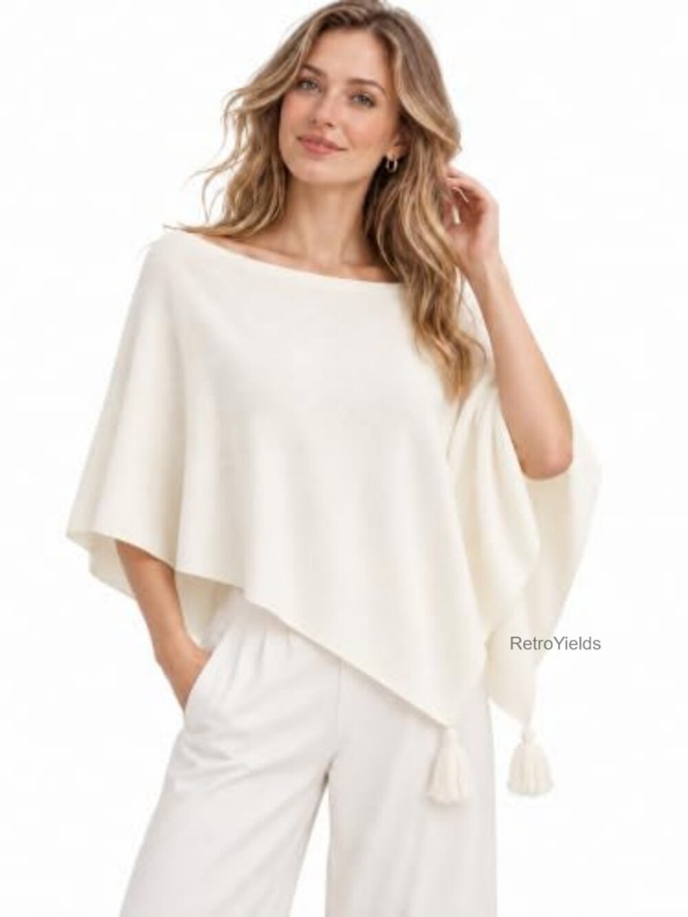 Women's Knit Poncho Crochet Shawl Wrap Cape Fringe Boho Coverup